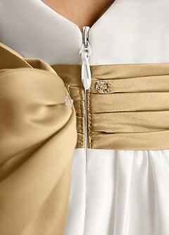 Azazie Sosie vestidos de niña de las flores Vestido de Marfil Oro de Satin Mate de Corte En A con Plisado image6