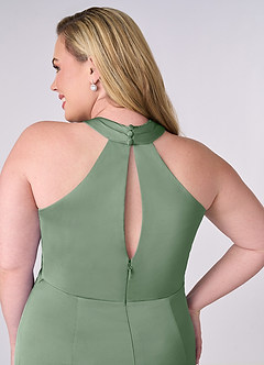 Barbie ♥ Azazie Jurken voor bruidsmeisjes Jurk van Stretch Satijn met Kolom Matcha image11