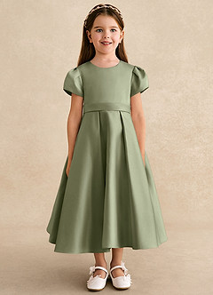 Azazie Princess Robe Demoiselle D'honneur Fillette Robe Trapèze en Mat Satiné Plissée Pistache image5