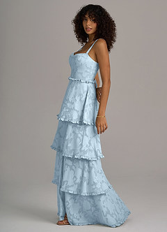 Azazie Romie Bridesmaid Dresses Sky Blue A-Line Corset Floral Burnout Dress image2