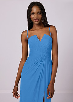 Barbie ♥ Azazie Venta Final Vestido de Azul Grisaceo de Gasa de Corte Sirena Convertible con Sin tirantes image2