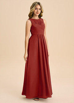 Azazie Skyla Junior Terracotta A-Line Pleated Chiffon Dress image4