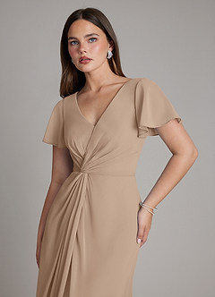 Azazie Kaya Robes de demoiselle d'honneur Robe Trapèze en Mousseline de soie Plissé Taupe image3