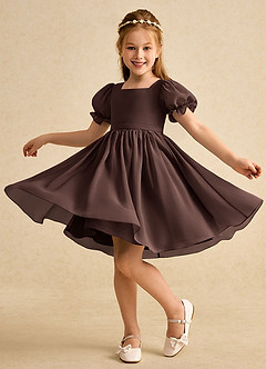 Azazie Jolie Blumenmädchenkleider A-Linie mit ärmel Chiffon Kleid Ganache image3