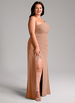 Azazie Eren Bridesmaid Dresses Champagne Rose Sheath One Shoulder Chiffon Dress image12