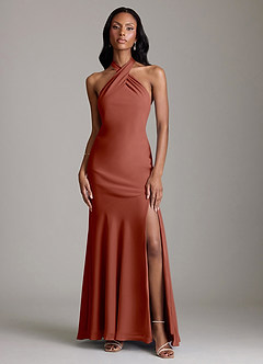 Azazie Lorena Bridesmaid Dresses Auburn Mermaid Pleated Chiffon Dress image1