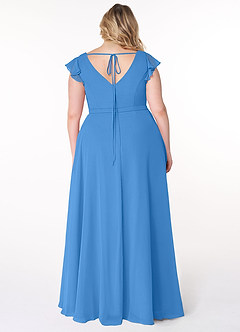 Azazie Claudine Bridesmaid Dresses Blue Jay A-Line Flutter Sleeve Chiffon Dress image8