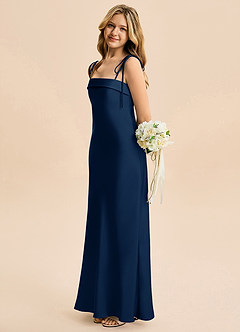 Azazie Willa Junior Robe Sirène en Satin extensible Nœud Bleu Marine Foncé image3