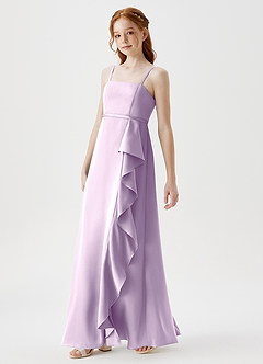 Azazie Kaylee Junior Robe Trapèze en Satin extensible avec ceinture Frostiges Flieder image4