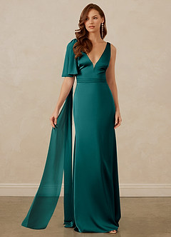 Christian Siriano Bridal for Azazie 1011 Bridesmaid Dresses Peacock Mermaid Bow Stretch Satin Dress image6