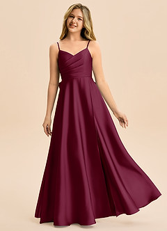 Azazie Rumi Junior Linia A Pofałdowany Satyna elastyczna Długość podłogi Młodsza druhna Sukienka image1