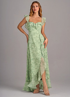 Azazie Lyra Bridesmaid Dresses Green Fern Floral A-Line Chiffon Convertible Dress image3