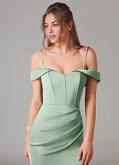 Azazie Everly Bridesmaid Dresses Agave Mermaid Off the Shoulder Stretch Satin Convertible Dress image2