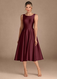 Azazie Fulton Mother of the Bride Dresses Cabernet A-Line Pleated Stretch Satin Dress image5