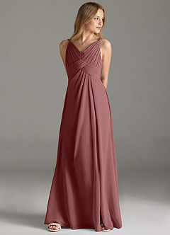Azazie Maren Allure Junior Candy Pink A-Line Lace Chiffon Dress image3