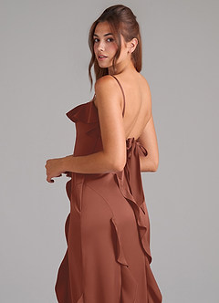 Azazie Malia Bridesmaid Dresses Auburn A-Line Side Slit Stretch Satin Dress image2