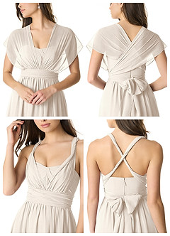 Azazie Olani Vestidos de damas de honor Vestido Alabastro Blanco de Gasa de Línea A Convertible con Un hombro image6