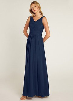 Azazie Pierrette Bridesmaid Dresses Dark Navy A-Line Pleated Chiffon Dress image3