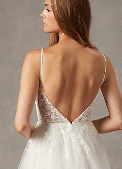 Azazie Celandine Wedding Dresses Diamond White A-Line V-Neck Sequins Tulle Dress image9