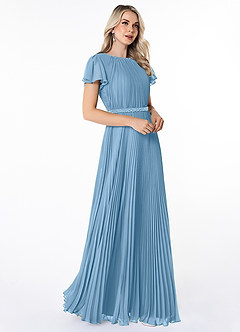 Azazie Kara Modest Bridesmaid Dresses A-Line Pleated Chiffon Floor-Length Dress image3