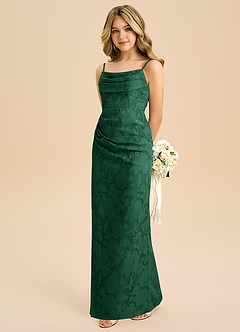 Azazie Mai Junior Dark Green Sheath Pleated Floral Burnout Dress image1