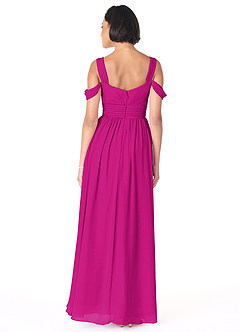 Azazie Lianne Vestidos de damas de honor Vestido de Fucsia de Gasa de Corte En A con Vestidos sin tirantes image4