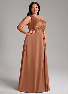 Azazie Brooke Bridesmaid Dresses Bronzer A-Line One Shoulder Stretch Satin Dress image10
