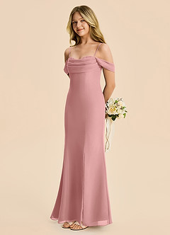 Azazie Nira Junior Dusty Rose Mermaid Ruched Chiffon Dress image3