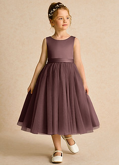 Azazie Pear Flower Girl Dresses Espresso Ball-Gown Bow Tulle Dress image4