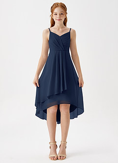 Azazie Mariam Junior Dark Navy A-Line Pleated Chiffon Dress image4