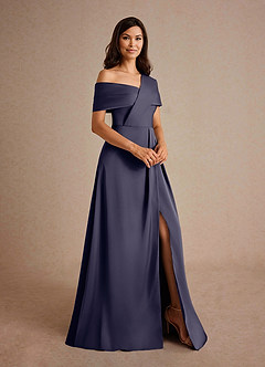 Azazie Milton Mother of the Bride Dresses Stormy A-Line Pleated Stretch Satin Dress image6