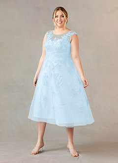 Azazie Flynn Mother of the Bride Dresses Sky Blue A-Line Boatneck Lace Tulle Dress image6