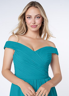 Azazie Audrianna Brautjungfernkleider Wandelbar A-Linie Schulterfrei gerafft Chiffon Kleider Jade image5