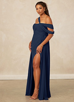 Christian Siriano Bridal for Azazie 1014 Bridesmaid Dresses Dark Navy A-Line Off the Shoulder Chiffon Dress image14