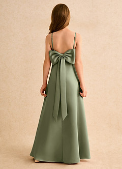 Azazie Joella Girls Formal Flower Girl Dresses Pistachio A-Line Pleated Matte Satin Dress image1