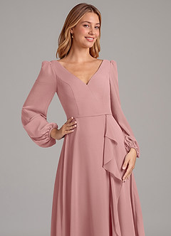 Azazie Simone Final Sale Dusty Rose A-Line Long Sleeve Chiffon Dress image7