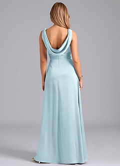 Azazie Karina Bridesmaid Dresses Cloud Blue A-Line Pleated Stretch Satin Dress image6