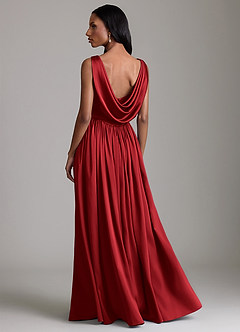 Azazie Novi Bridesmaid Dresses Scarlet A-Line with Pockets Stretch Satin Dress image2