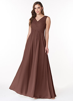 Azazie Flora Bridesmaid Dresses Espresso A-Line Pleated Chiffon Dress image1