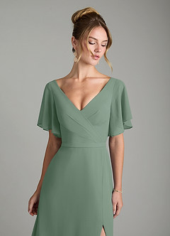Azazie Ambrosia Bridesmaid Dresses Silver Sage A-Line Pleated Chiffon Dress image3
