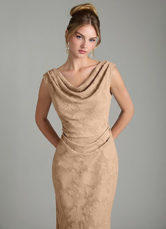 Azazie Kieryn Bridesmaid Dresses Champagne Mermaid Pleated Floral Burnout Dress image6