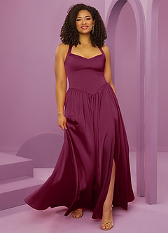 Barbie ♥ Azazie Bridesmaid Dresses Mulberry A-Line with Pockets Stretch Satin Dress image10