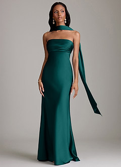 Azazie Saylor Vestidos de damas de honor Vestido de Pavo Real de Satén Elástico de Corte Sirena con Sin tirantes image9