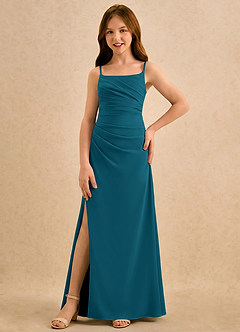 Azazie Cannoli Girls Formal Flower Girl Dresses Ink Blue A-Line Pleated Chiffon Dress image5