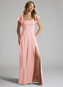 Azazie Bondi Bridesmaid Dresses Powder Pink A-Line Bow Stretch Satin Dress image2