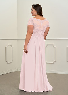 Azazie Dunja Mother of the Bride Dresses Blushing Pink A-Line V-Neck Lace Chiffon Dress image8