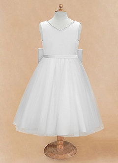 Azazie Sarina Robe Demoiselle D'honneur Fillette Robe Trapèze en Tulle Arc Blanc De Diamant image6