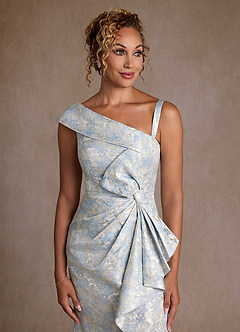 Azazie Hampton Moeder van de bruid jurken Zeemeermin Jurk van Jacquard One-Shoulder Stoffig Blauw image5