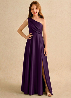 Azazie Puddles Girls Formal Robe Demoiselle D'honneur Fillette Robe Trapèze en Satin extensible Une épaule Grain De Raisin image1