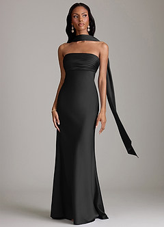 Azazie Saylor Vestidos de damas de honor Vestido de Negro de Satén Elástico de Corte Sirena con Sin tirantes image9